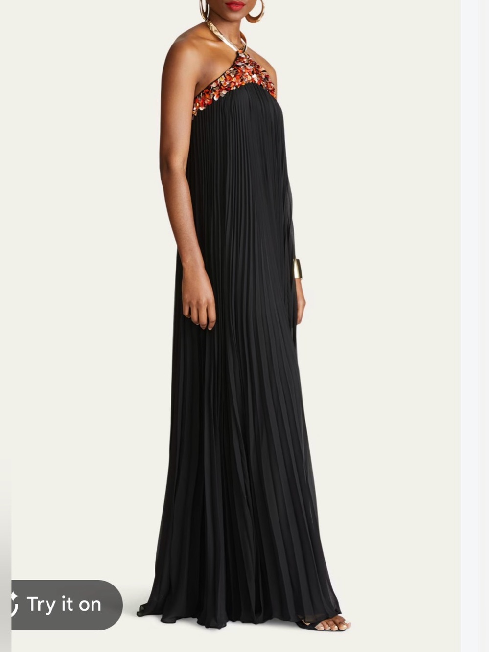 $745 HALSTON Pythia Pleated Sequin-Embellished Trapeze Gown new Sz 10 missing